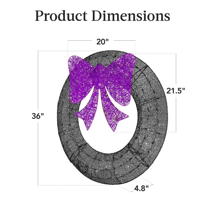 36-Inch Multicolor LED Pre-Lit Outdoor Christmas Wreath with Purple Bow