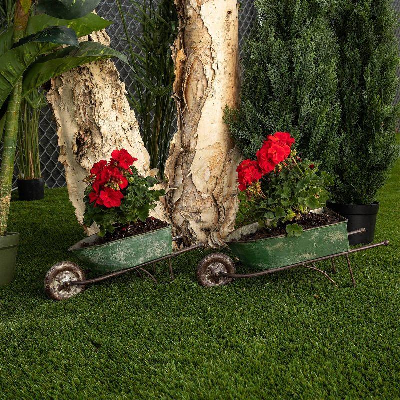 2pk Rustic Iron Wheelbarrow Garden Novelty Planter Green - Alpine Corporation