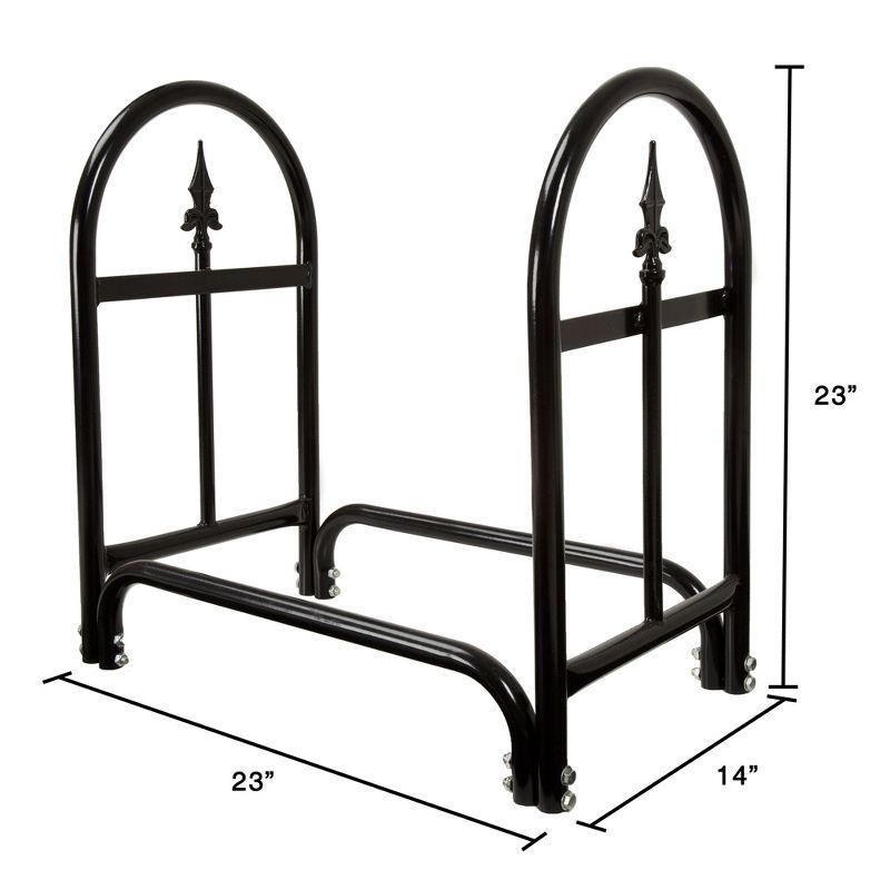 Black Arched Finial Steel Firewood Storage Rack, 24.1 in