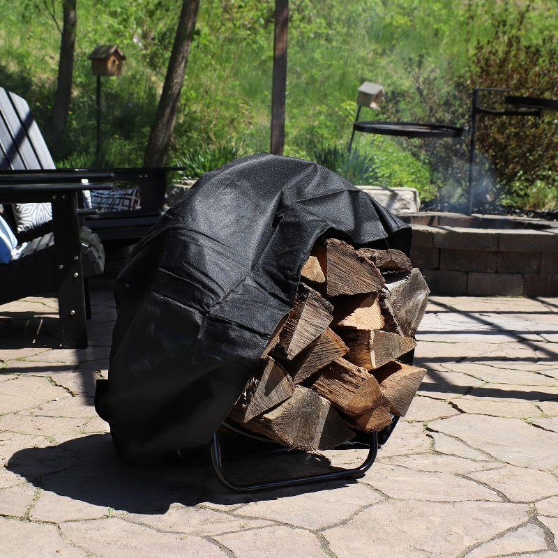 Sunnydaze Outdoor Heavy-Duty Steel Firewood Log Hoop Storage Rack with Weather-Resistant PVC Log Hoop Cover - 24" - Black