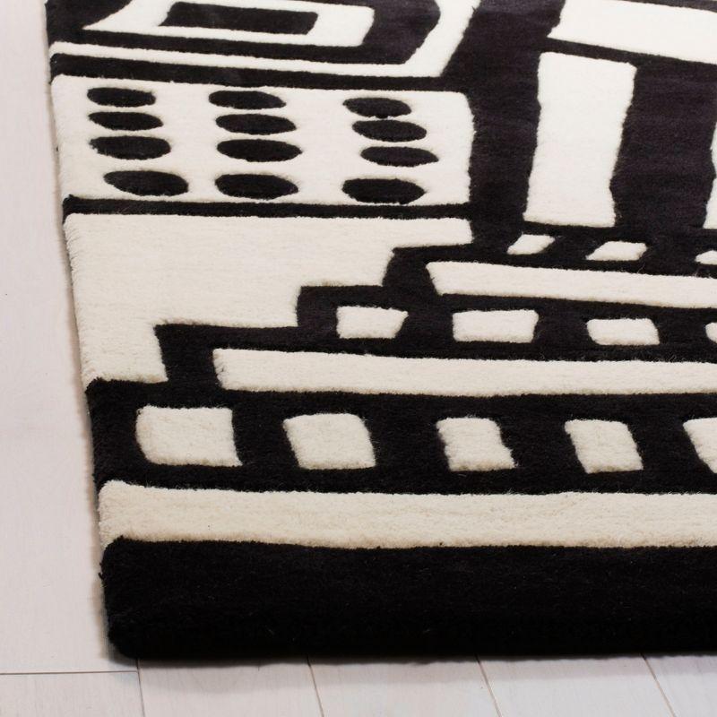 Art Deco Retro-Cool Ivory & Black Tufted Wool Square Rug