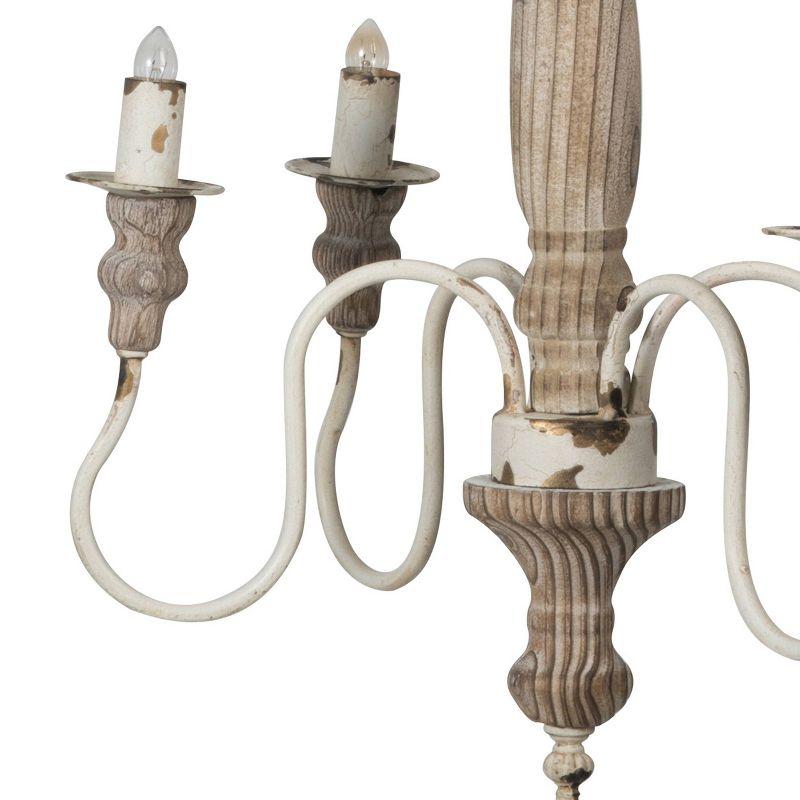 Distressed White and Natural Wood 4-Light Classic Chandelier