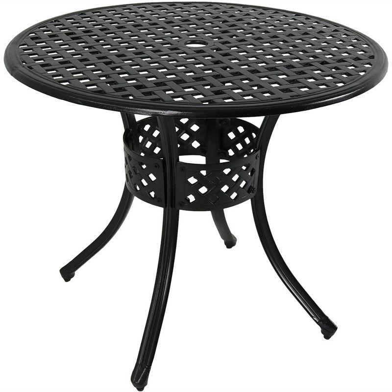 Black Round Cast Aluminum Outdoor Patio Dining Table with Umbrella Hole