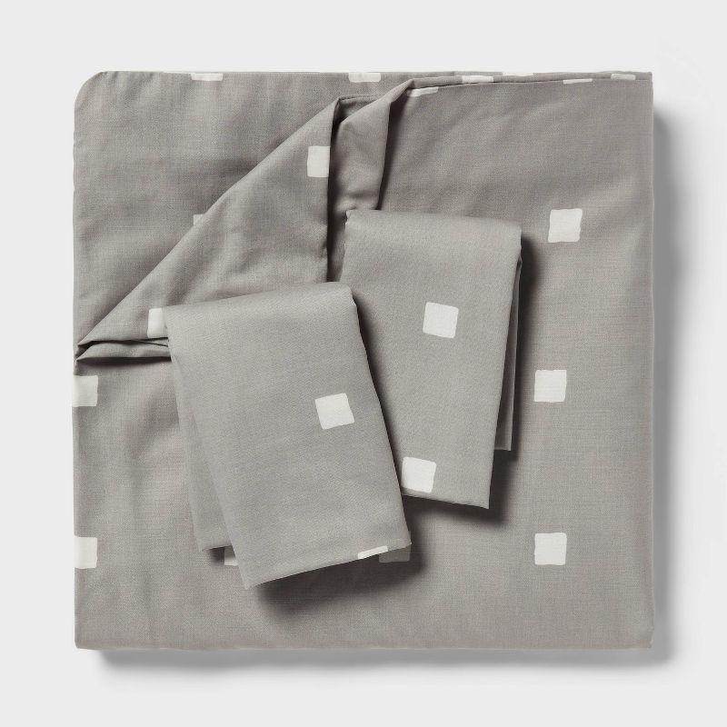 Twin/Twin Extra Long Printed Cotton Blend Sateen Duvet Cover and Sham Set Light Gray/White Dot - Room Essentials™: Essential Bedding for College