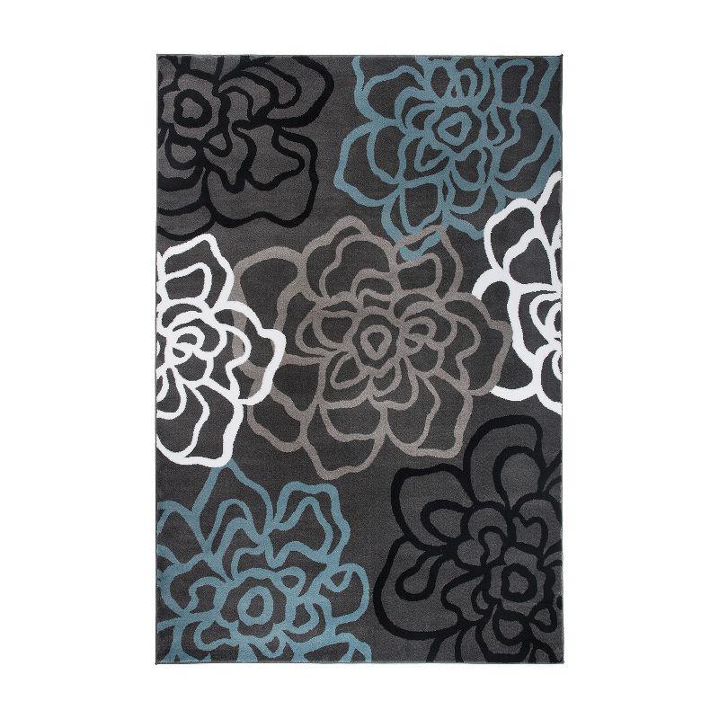 Elegant Gray Floral Synthetic 5' x 7' Easy-Care Area Rug