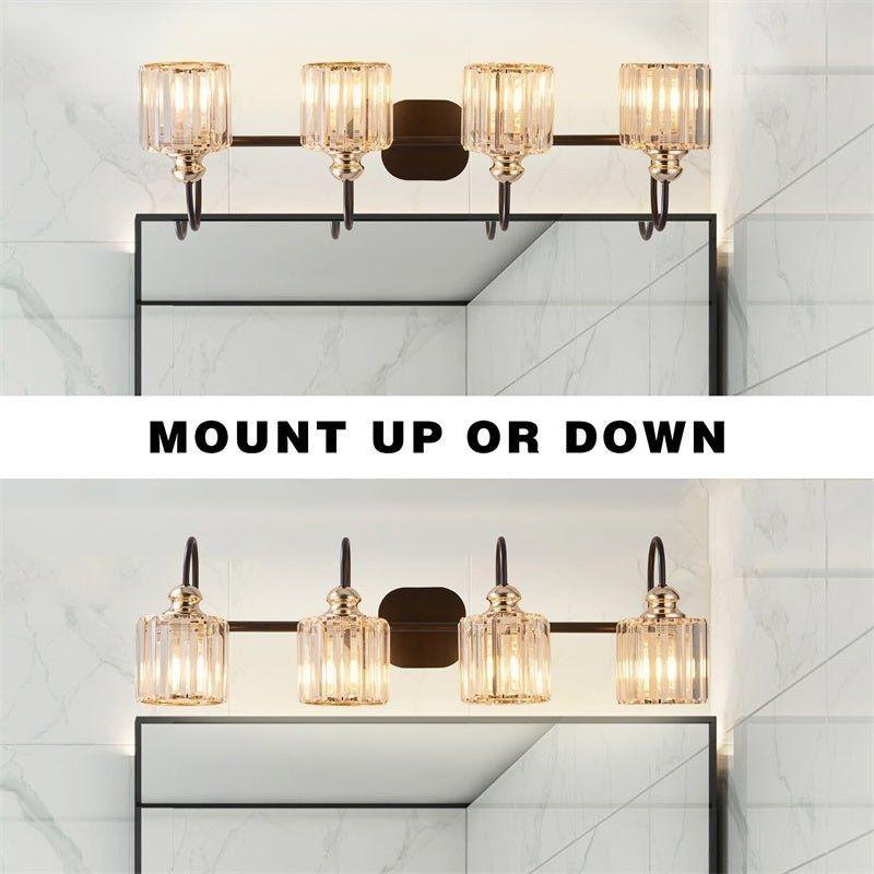 ExBriteUSA 4-Light Wide Gold Crystal Bathroom Vanity Lights,