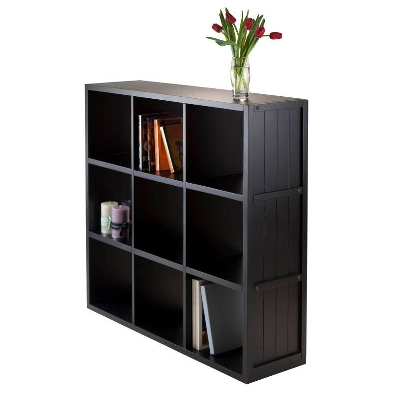 Winsome 40" Timothy Shelf 3X3 Slots Black: Mid-Century Modern Bookcase, Fixed Shelves, Wood Composite