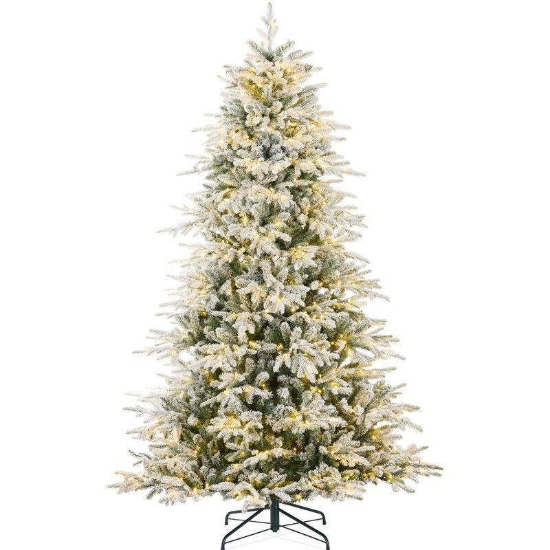 9ft Pre-Lit Flocked Full Noble Fir Christmas Tree with Multicolor LED Lights