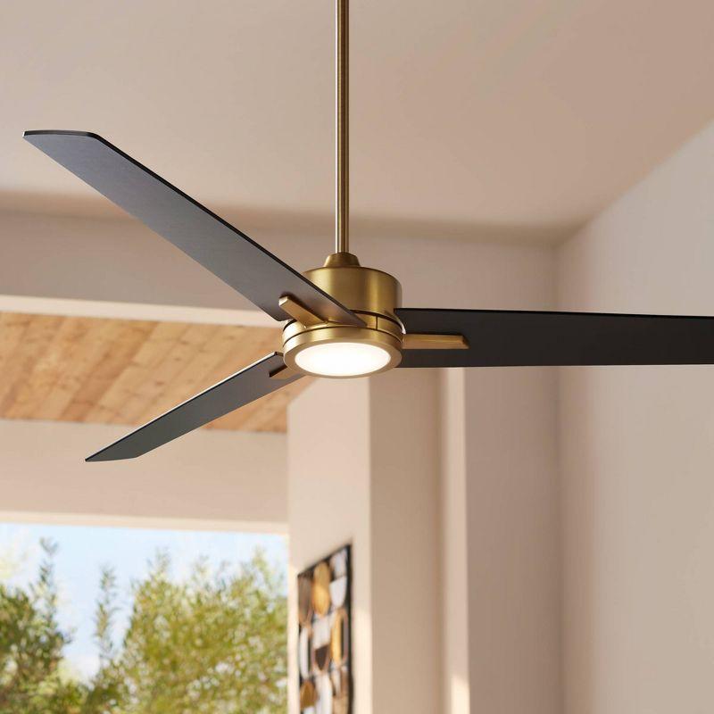 60" Casa Vieja Modern 3 Blade Indoor Ceiling Fan with Light LED Remote Soft Brass Black for House Bedroom Living Room Home Bedroom