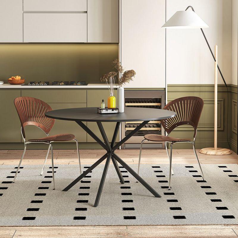 47.24'' Modern Dining Table, Round Dining Table With Metal Cross Legs And Removable Table Top For Living Room