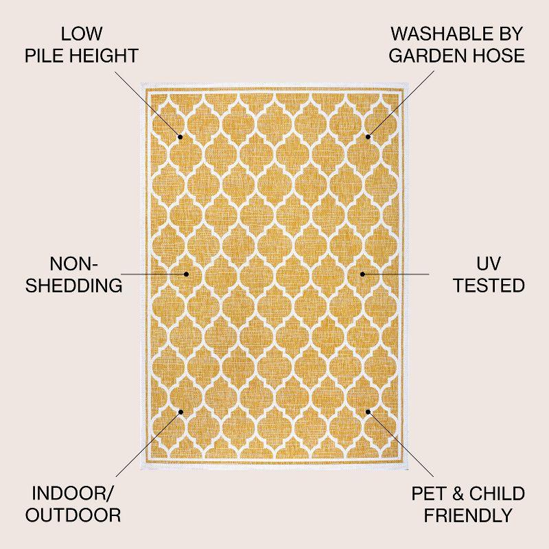 5' x 5' Trebol Moroccan Trellis Textured Weave Indoor/Outdoor Area Rug, Yellow/Cream - JONATHAN Y