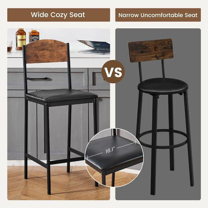 Whizmax Bar Table Set for 2 with Footrest, Kitchen Dining Table with 2 Upholstered Chairs, Small Space Counter Height Barstools for Counter Bar, Brown