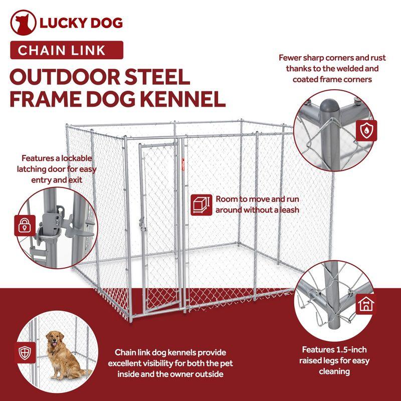 Lucky Dog Adjustable Heavy Duty Outdoor Galvanized Steel Chain Link Dog Kennel Enclosure with Latching Door, and Raised Legs