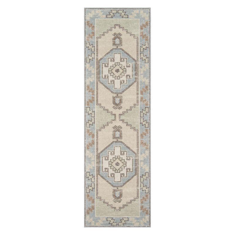 2'3"x7'6" Medallion Loomed Runner Rug Light Blue - Momeni: Traditional Wool & Nylon, Low Pile, Indoor Use