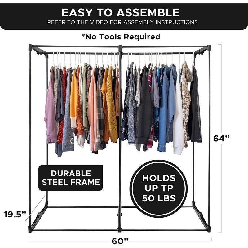 Hold N' Storage - Portable Wardrobe Closet with Metal Hanging Rod - White