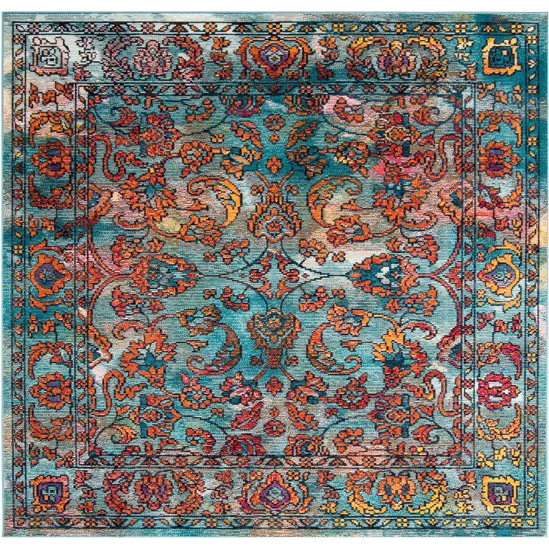 Light Blue Hand-Knotted Square Synthetic Easy Care Rug - 7' x 7'