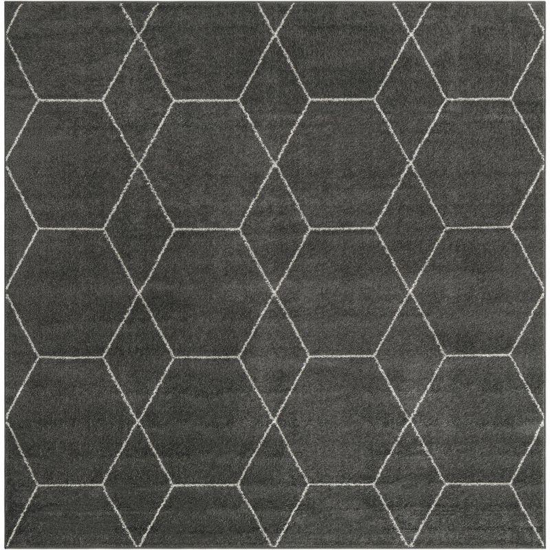 Dark Gray & Ivory Trellis 4' Square Synthetic Area Rug