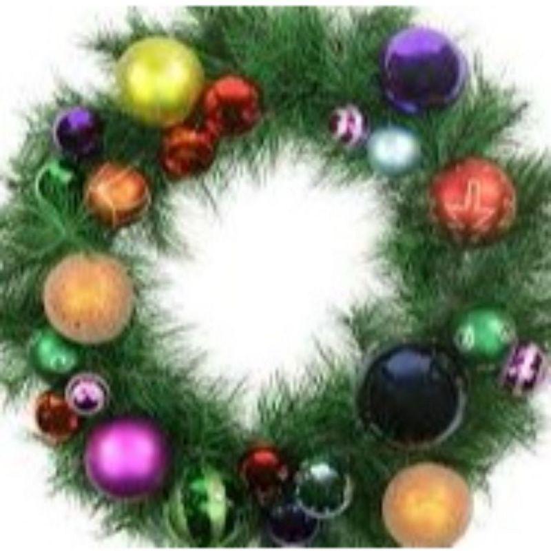 Multi-Colored Ornaments and Artificial Pine Christmas Wreath 24-Inch Unlit