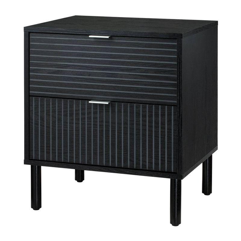 Sango Sango Merk 2-Drawer Solid Wood Nightstand, Drawers With Horizontal & Vertical Grooves