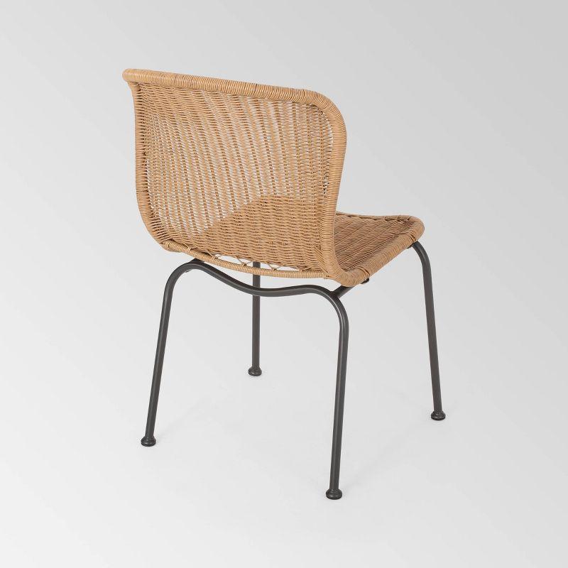 Spinnaker Set of 2 Wicker Boho Dining Chairs - Light Brown - Christopher Knight Home: Weather-Resistant Iron Frame