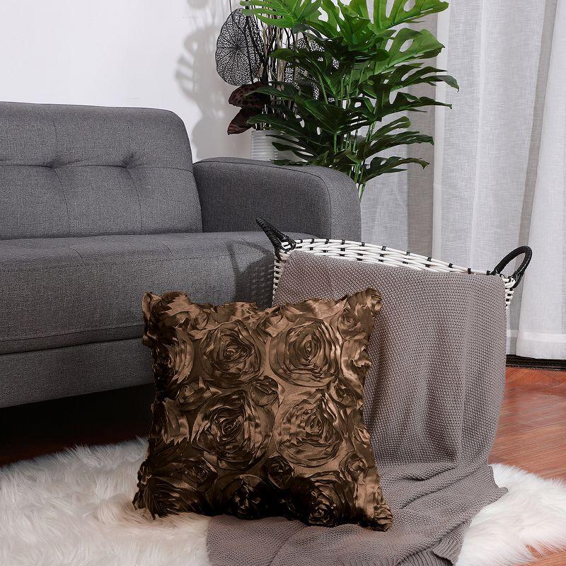 PiccoCasa 3D Satin Rose Floral Shells Art Cushion Throw Pillow Cover for Bed Sofa 1 Pc Coffee 16" x 16"
