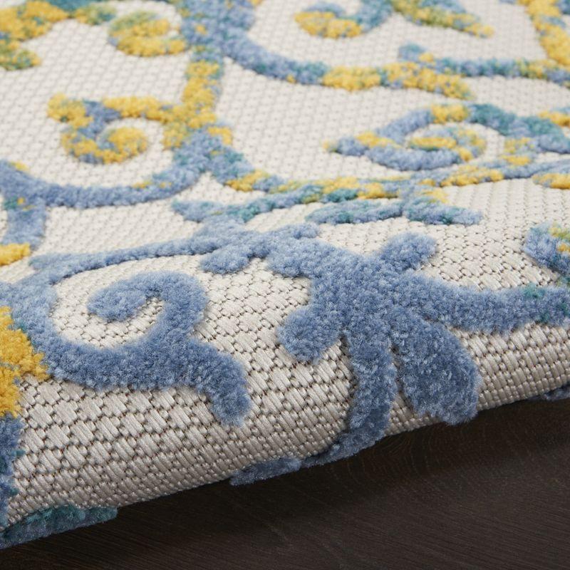 Nourison Aloha Contemporary Scroll Flatweave High-Low Indoor Outdoor Runner Rug Ivory Blue 2'3" x 10'