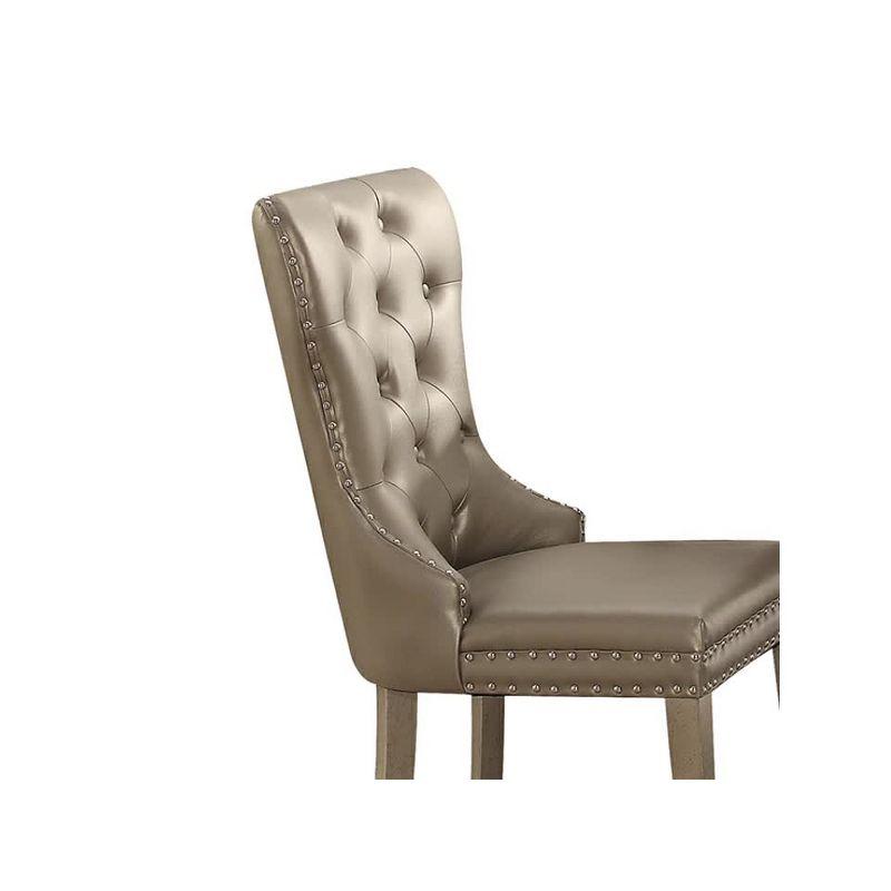 Elegant Gray Faux Leather Upholstered Side Chair with Nailhead Trim