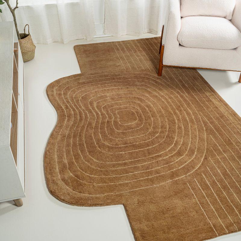 Handmade Light Brown Wool Abstract Rectangular Area Rug