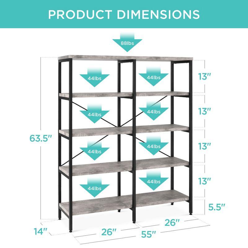 Best Choice Products 55in Storage Bookshelf for Living Room, Walkway w/ Industrial, Elevated Design - Gray