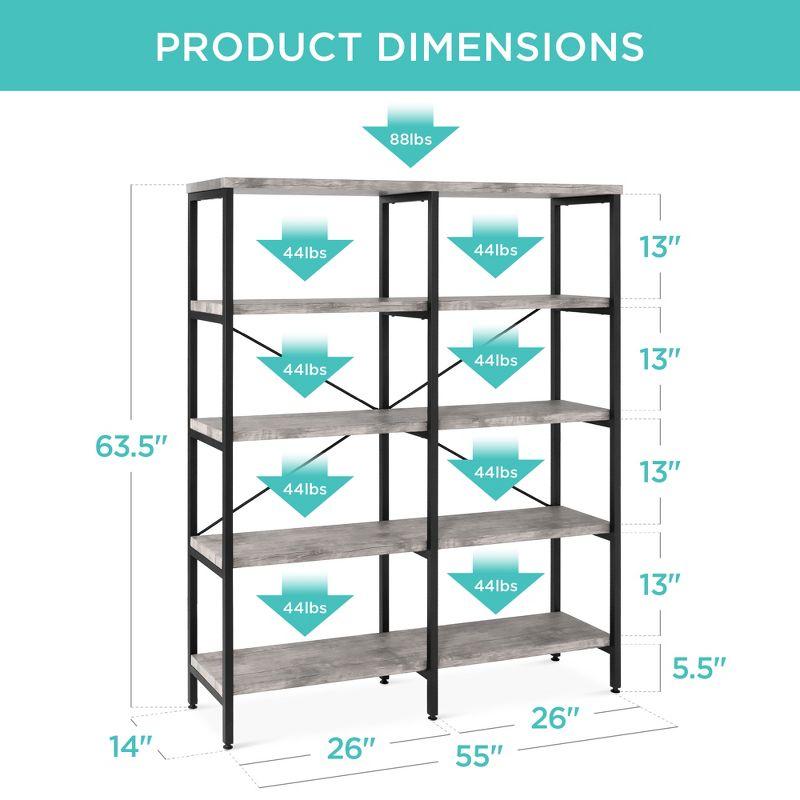 Adjustable Gray Wood 5-Tier Industrial Bookshelf