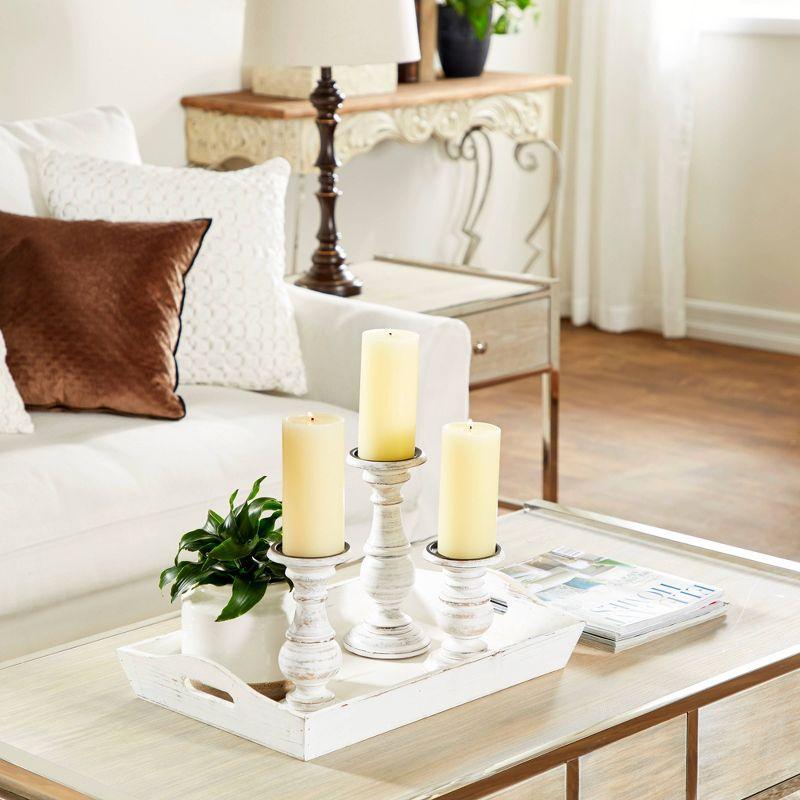 Set of 3 Rustic Pillar Candle Holder White - Olivia & May: Elegant Mango Wood, Sturdy Base, Indoor Use