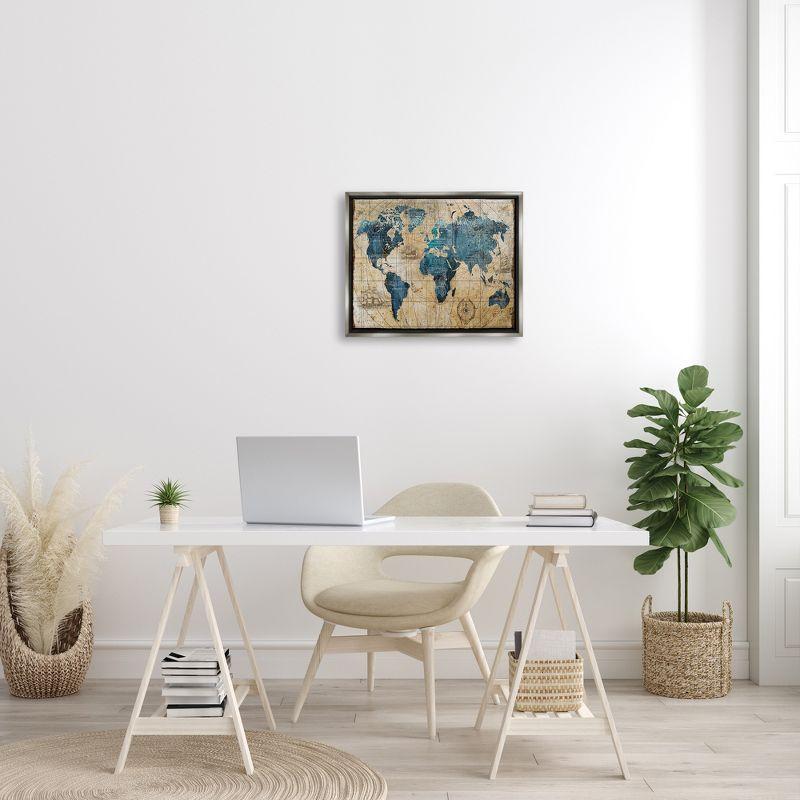 Stupell Industries Vintage Abstract World Map Design Gray Floater Framed Canvas Wall Art, 16 x 20