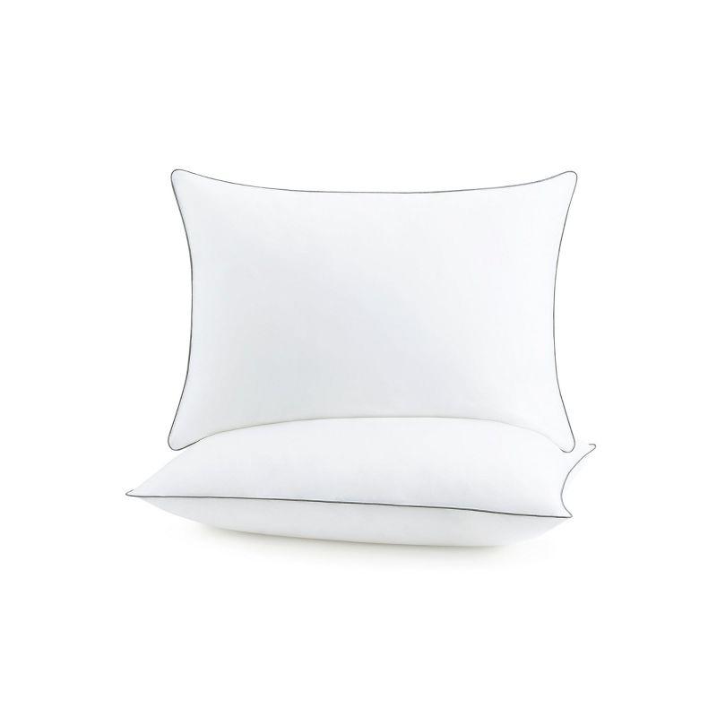 Host & Home Hypoallergenic Pillows (2 Pack) - White with Silver Piping, Cotton with Poly Fill - Queen 20x30 in.