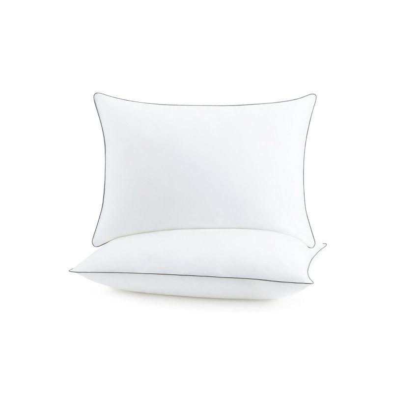 Host & Home Hypoallergenic Pillows (2 Pack) - White with Silver Piping, Cotton with Poly Fill