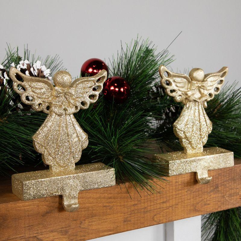 Northlight Angel Glittered Christmas Stocking Holders - 5.5" - Gold - Set of 2