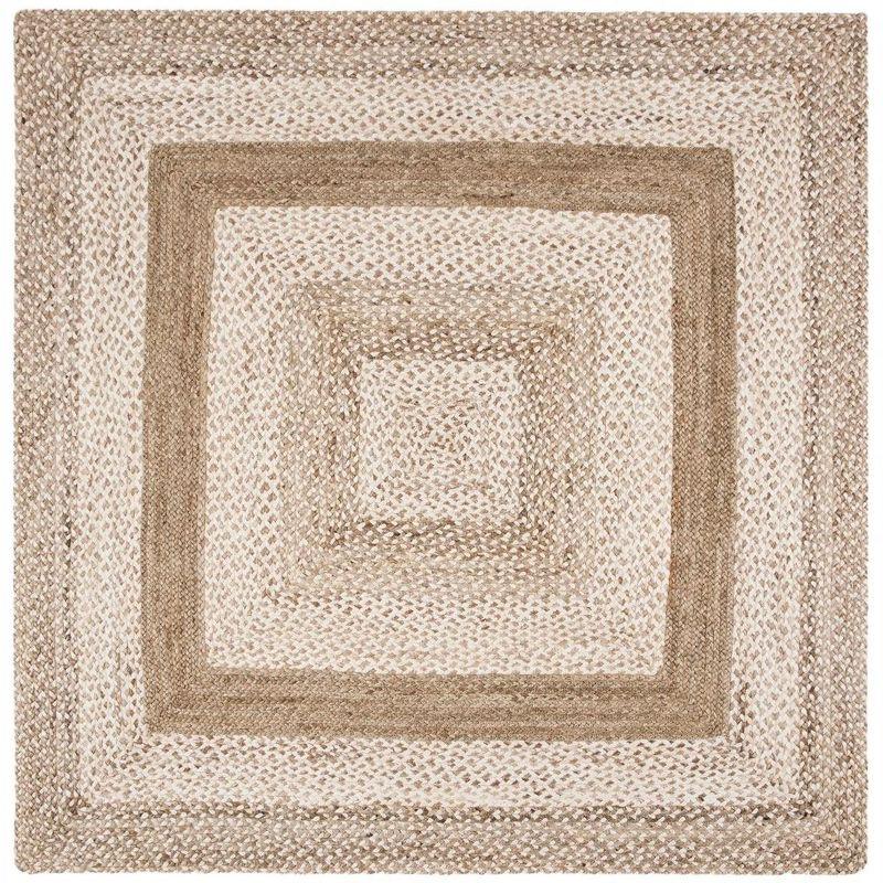 Handwoven Grey Ivory Square Jute 6' x 6' Area Rug