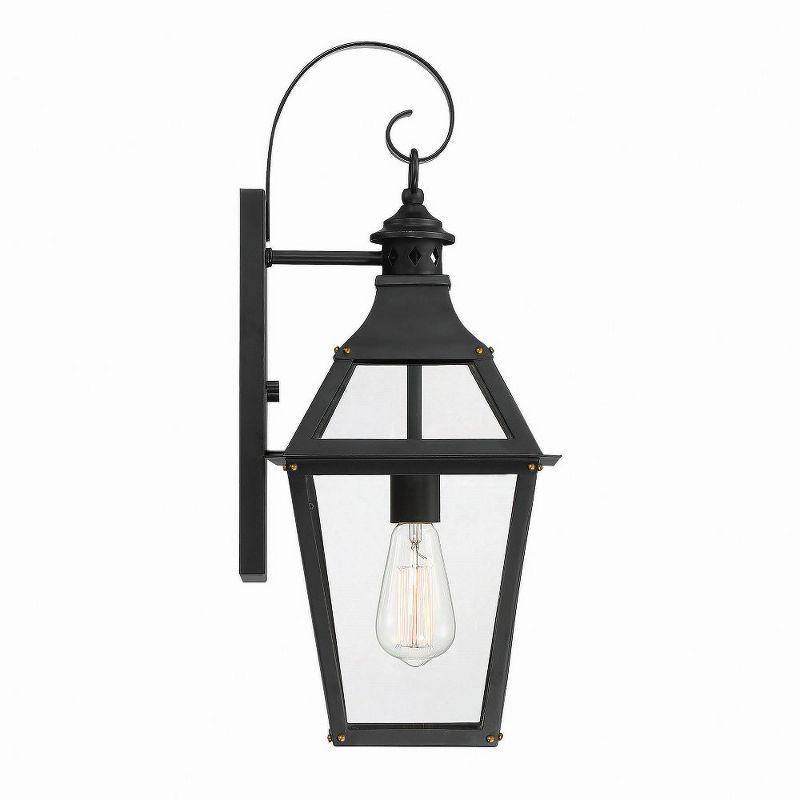 Jackson 1-Light Outdoor Wall Lantern in Matte Black with Gold Highlights
