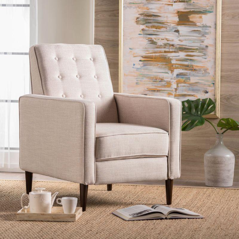 Mervynn Mid-Century Recliner Cream - Christopher Knight Home: Tufted Back, Beech Wood Legs, Polyester Upholstery