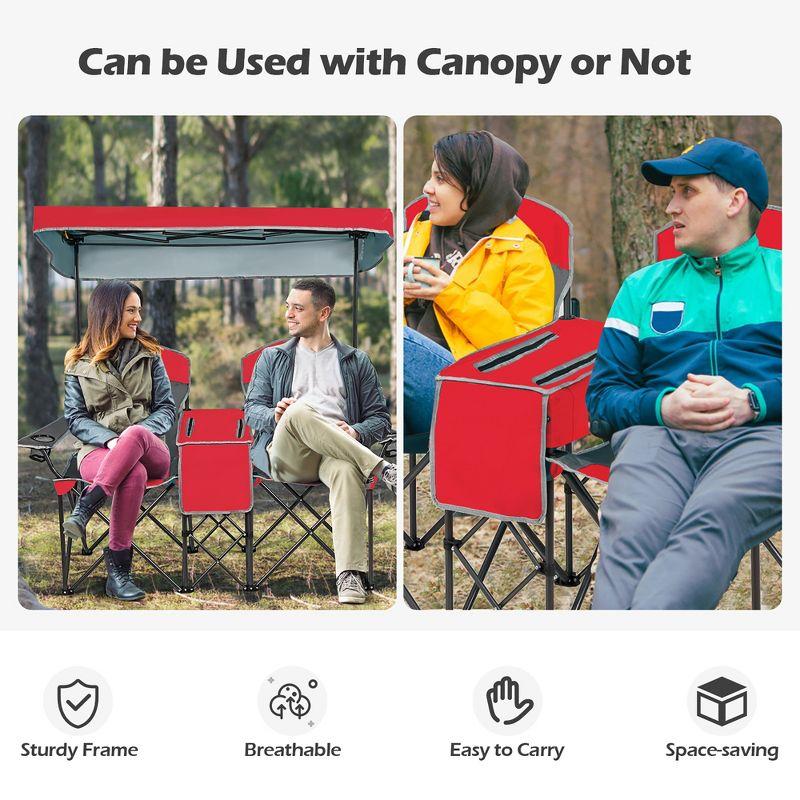 Costway Portable Folding Camping Canopy Chairs w/ Cup Holder Cooler Outdoor Red