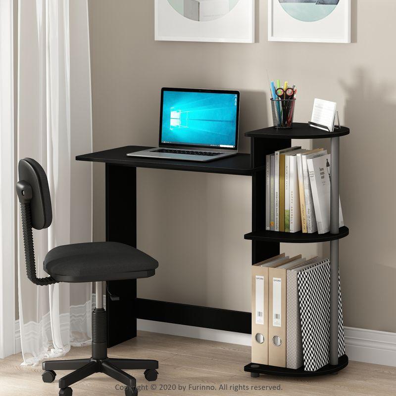 Furinno Modern Compact Computer Desk Writing Study Home Office Corner Desk with Storage Shelves,Black/Grey