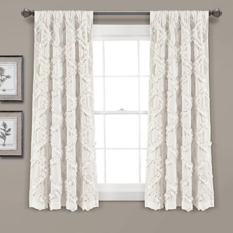 Ruffle Diamond Polyester Semi Sheer Curtain Pair