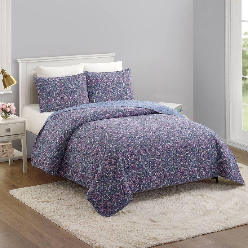 Modern Heirloom Lavender Florals 100% Cotton Purple Quilt Set