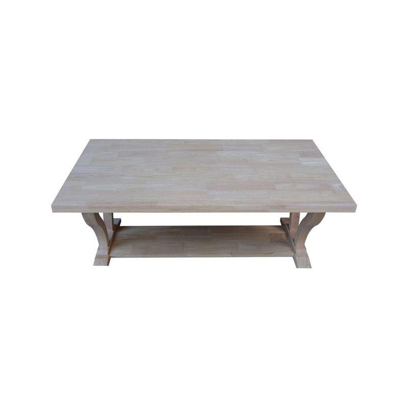 Lacasa Solid Wood Coffee Table Unfinished - International Concepts: Rubberwood, Transitional Style, Fixed Shelf