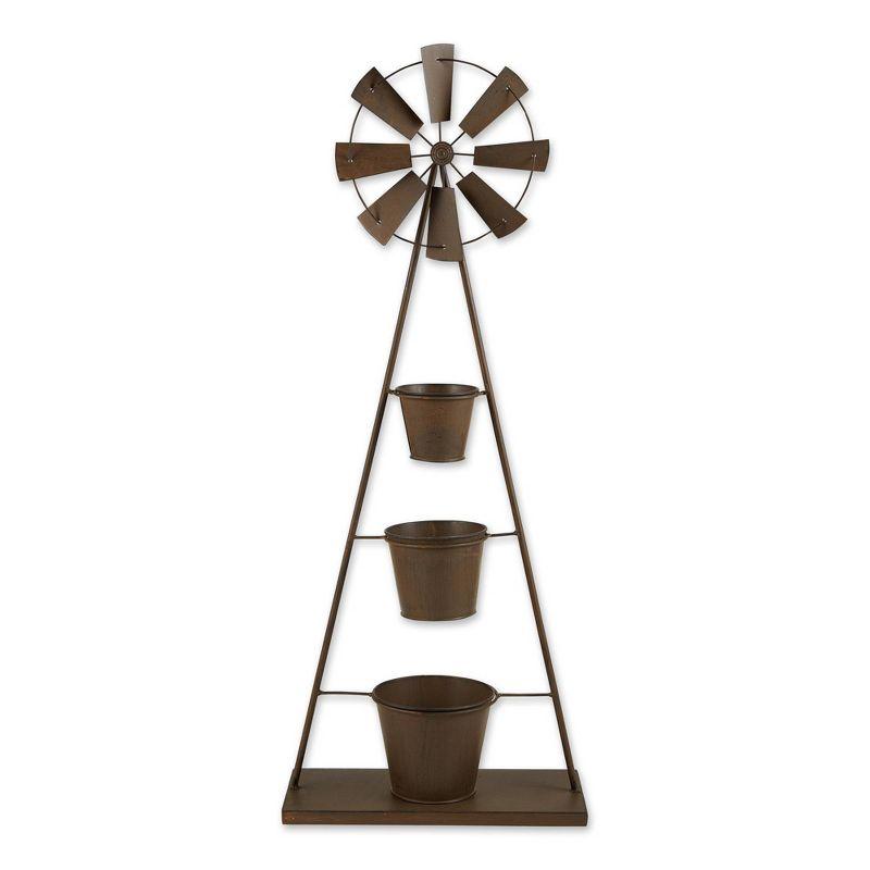 41.5" Brown Iron Windmill Outdoor Plant Stand