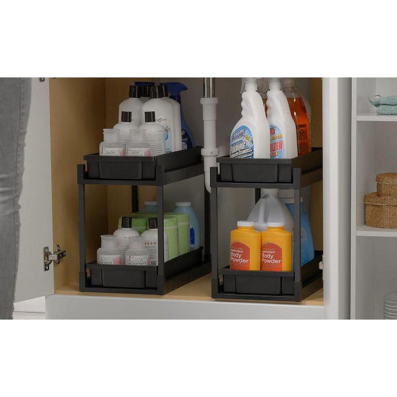 IRIS USA 2-Tier Under Sink Organizer, Storage with Sliding Drawers - Versatile solution for Office, Kitchen or Bathroom - Black