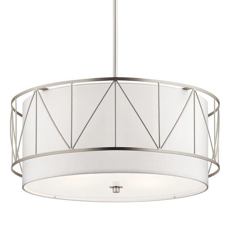 Birkleigh 24" Satin Nickel Drum Pendant with White Glass Shade