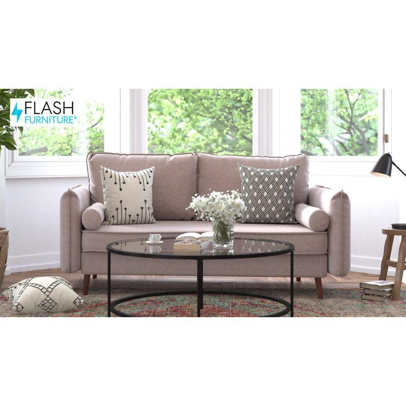Flash Furniture Evie Mid-Century Modern Sofa with Faux Linen Fabric Upholstery & Solid Wood Legs in Taupe