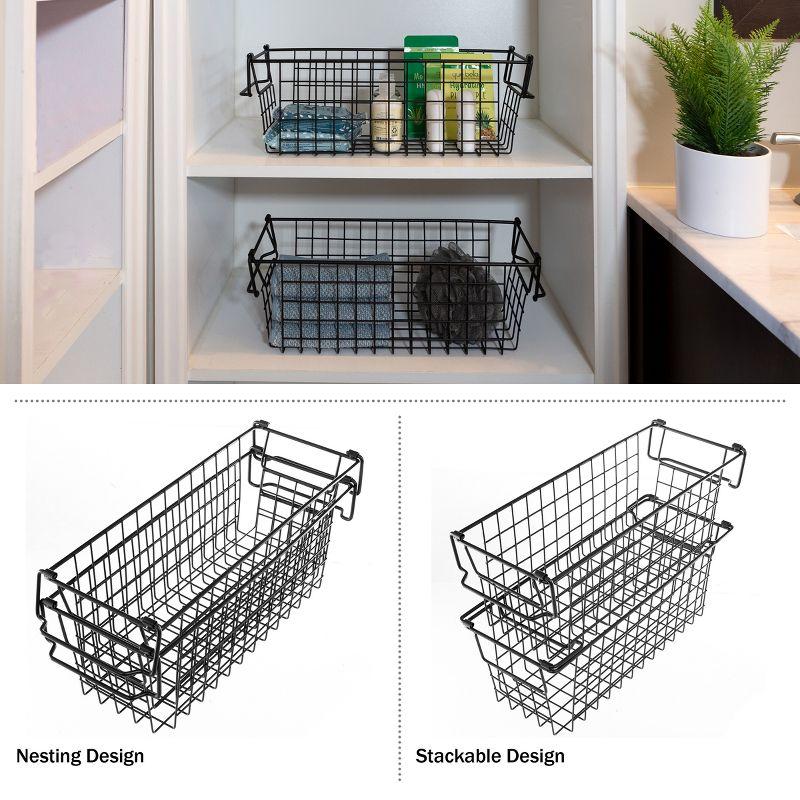 Set of 2 Black Metal Wire Storage Bins with Handles