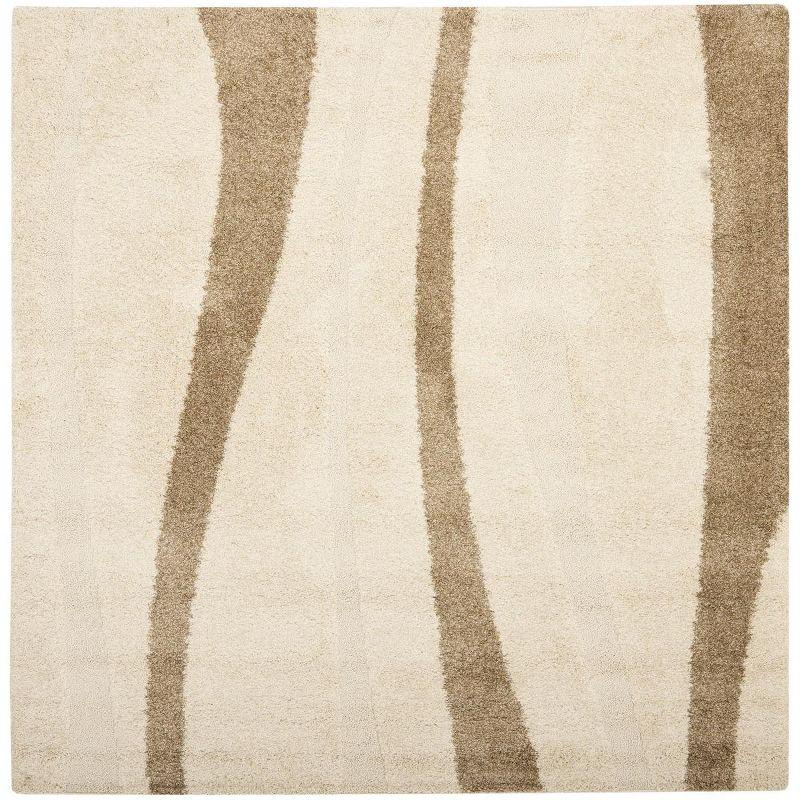 Florida Shag SG451 Power Loomed Indoor Area Rug - Cream/Dark Brown - 6'7"x6'7" - Safavieh