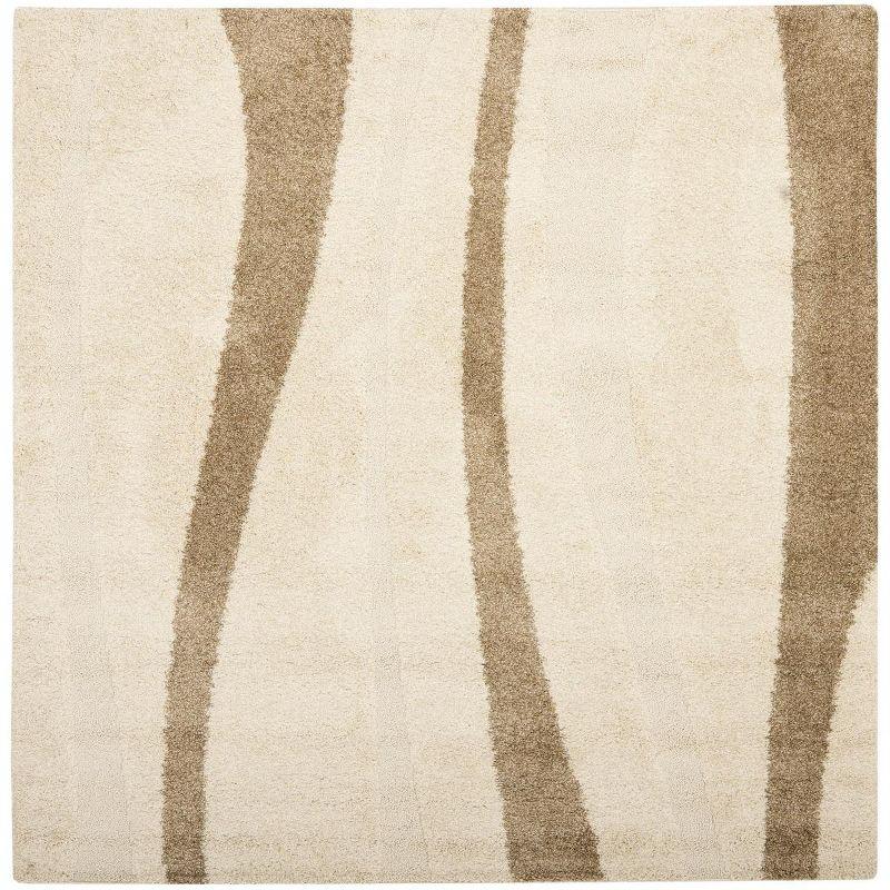 Cream and Dark Brown Square Shag Area Rug